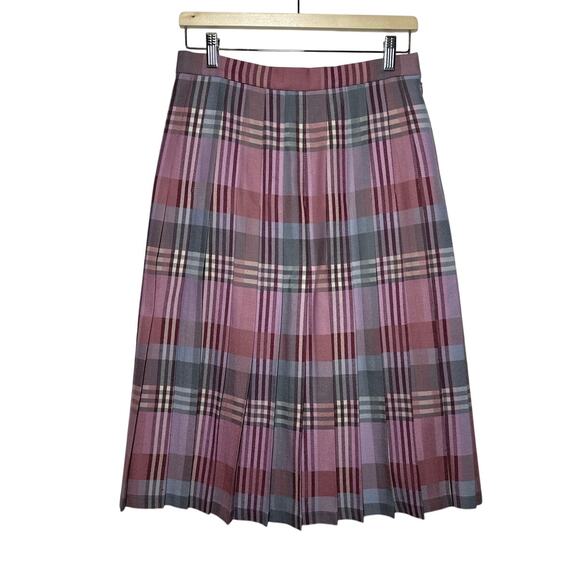 Edinburgh Woolen Mill Vintage Wool Pleated Skirt Pink Plaid 14 Preppy Academia - Picture 1 of 9